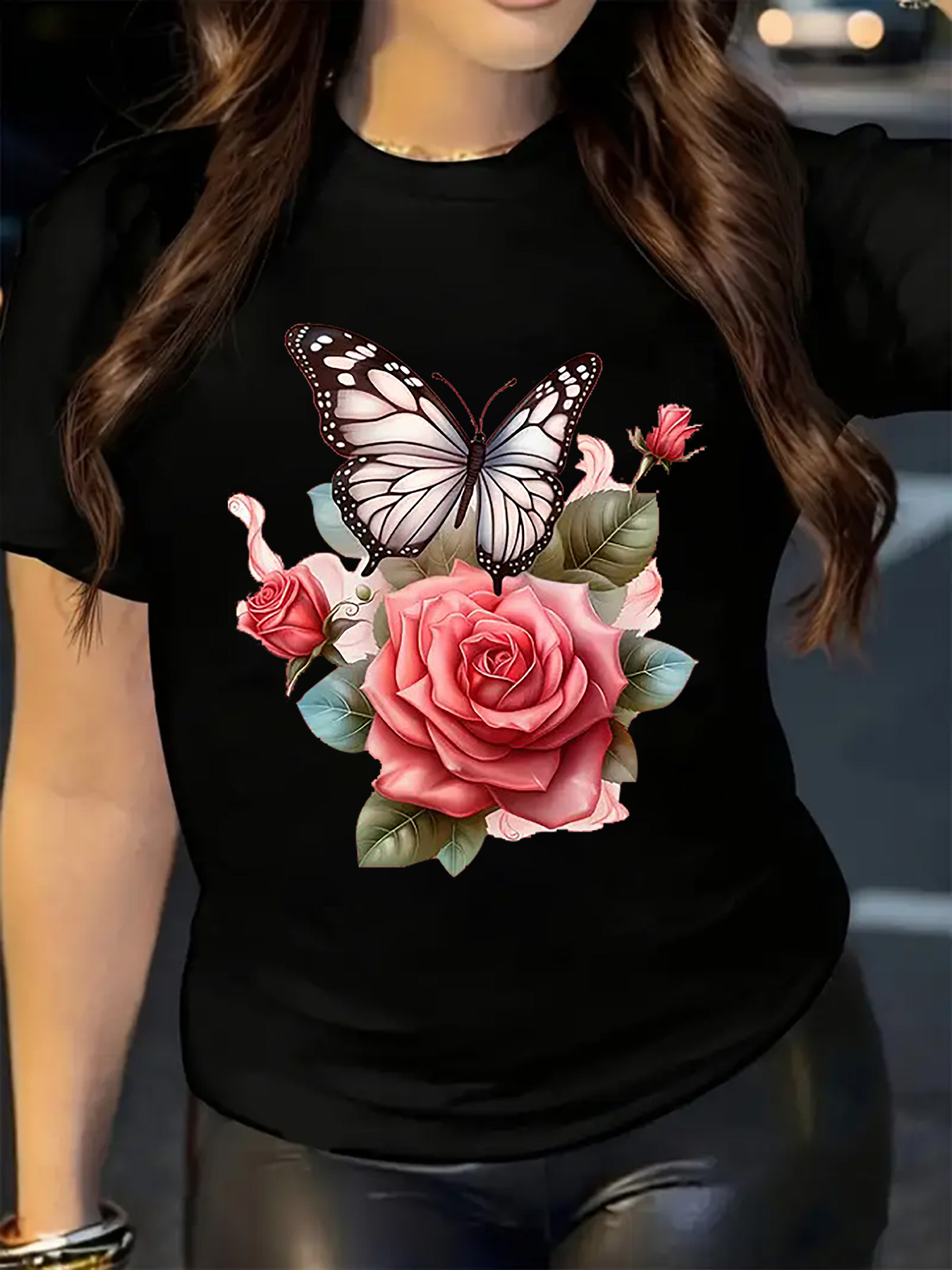 Butterfly Rose Print Women's T - огляд і ціна Summer Rose Clothing