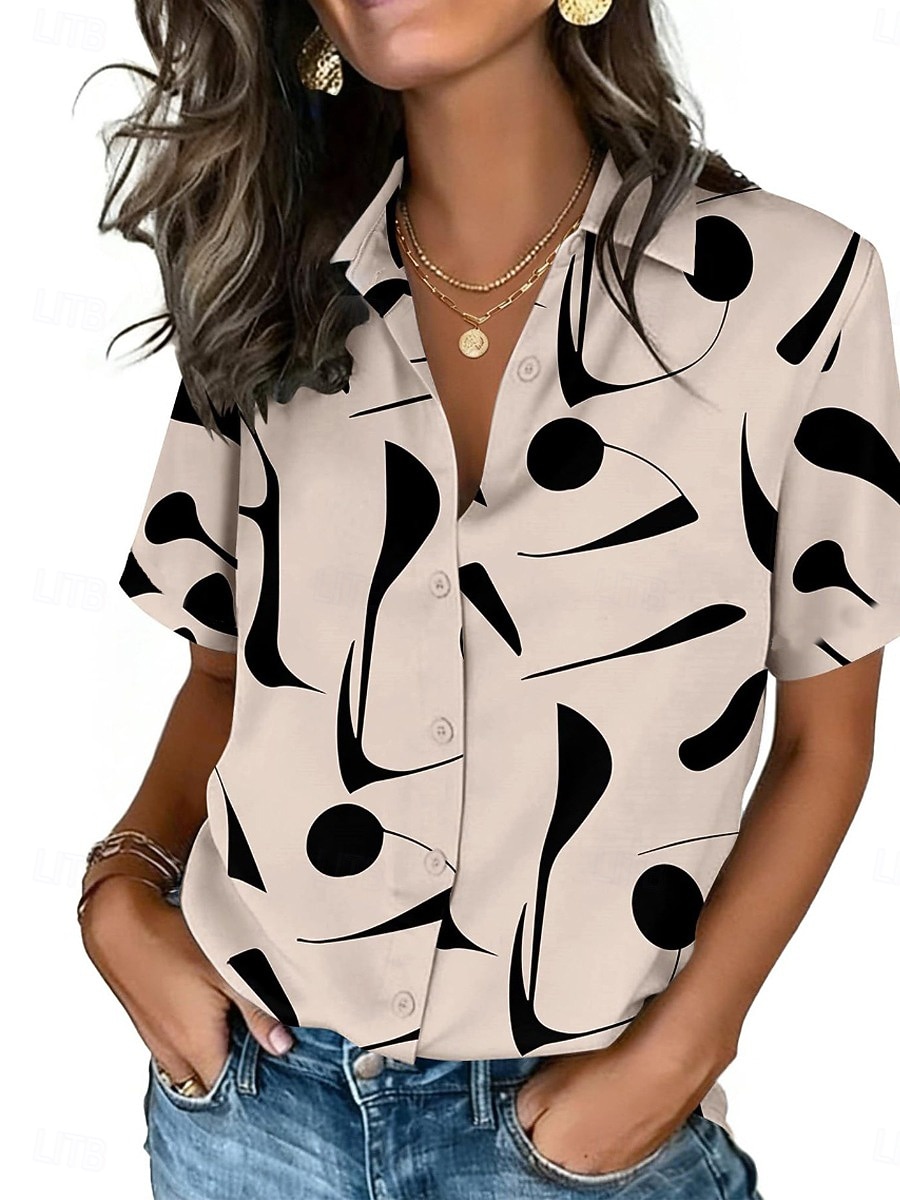 Women's Dot Print Lapel Shirt  - огляд і ціна Summer Clothing Wear