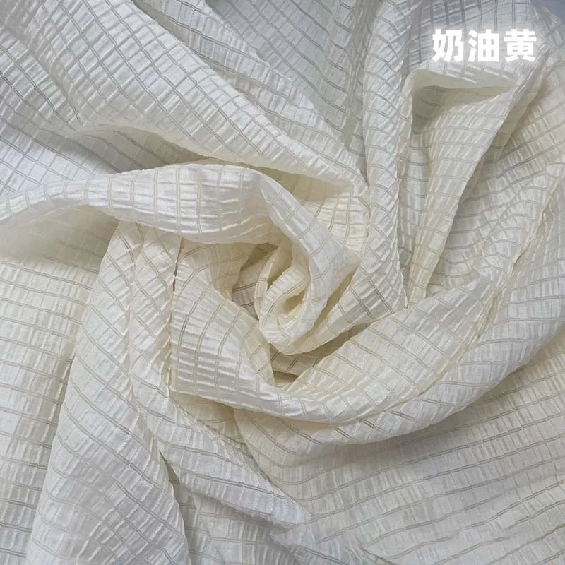 Cream Yellow Checkered Fabric  - огляд і ціна Summer Clothing Material