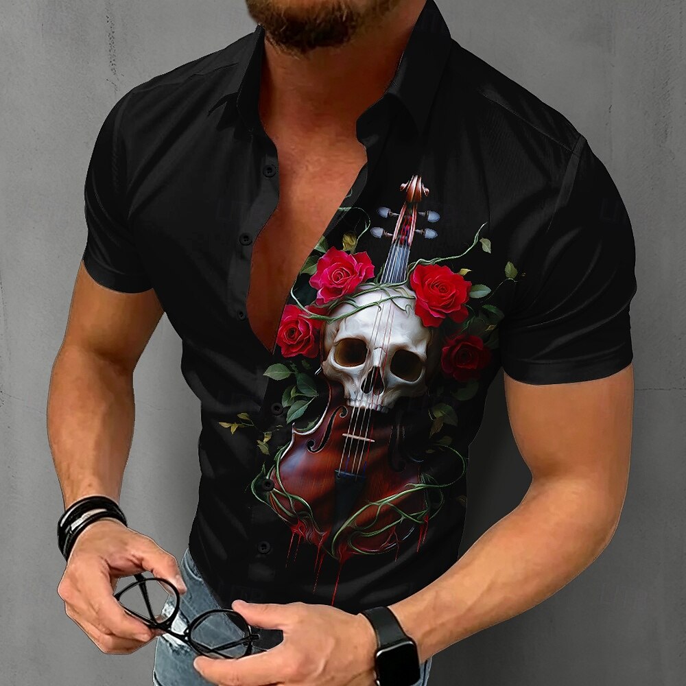 Men's Gothic Skull Shirt Short - огляд і ціна Summer Rose Clothing