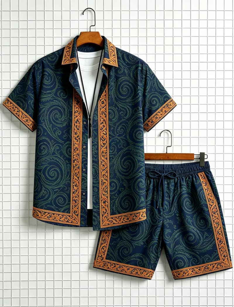 Men's ethnic border printed sh - огляд і ціна Summer Clothing Line