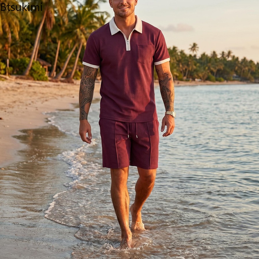 Mens Waffle Collar Polo Short  - огляд і ціна Summer Clothing Wear